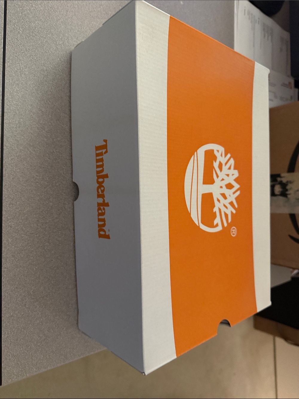 Timberland Orange and White Branded Shoe Box